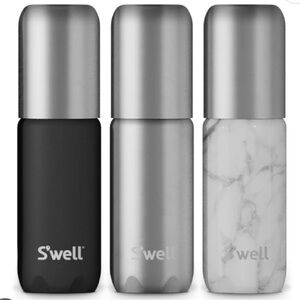 S'well Trio: Sleek Black, Shiny Silver, Marble White Skincare Bottles-NWOT